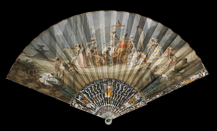 Fan with the Triumph of Harlequin, about 1750, Rome, Italy. Museum no. T.153-1920. © Victoria and Albert Museum, London
