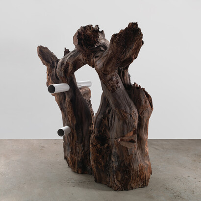 Carol Bove, Circles, 2015, Redwood and steel, 79 x 86 x 36 inches (200.7 x 218.4 x 91.4 cm). Courtesy David Zwirner, New York/London