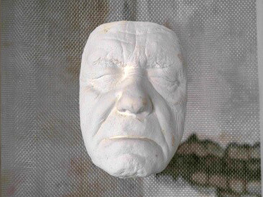 Face sculpture, detail of the sculptural instillation, April 2024, photo by Kristian Zara