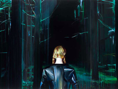 Natacha Ivanova, Dragon hunter, 2019, huile sur toile (triptyque) 140 x 300 cm, détail