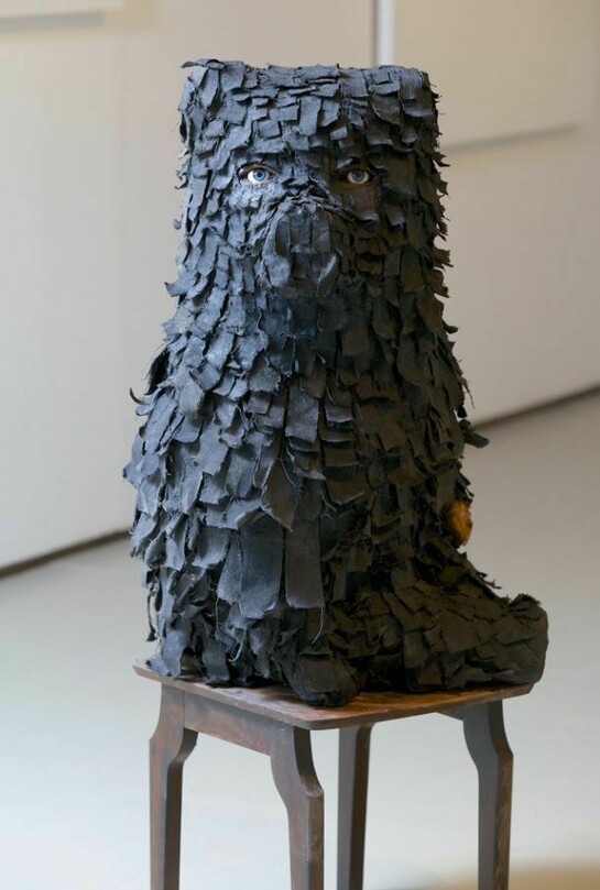 Kerry Jameson, 'Unbounded' installation view with focus on 'Remade- Ceramic Bear Inside Canvas' (2013), photo © Philip Sayer, courtesy of Marsden Woo Gallery