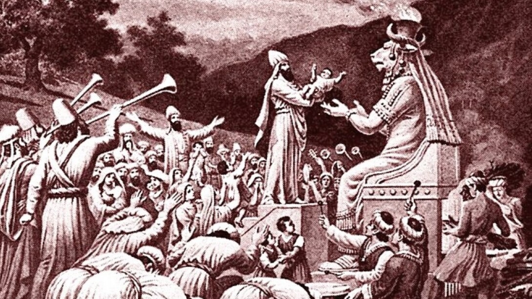 Charles Foster, veduta d'artista di un sacrificio a Moloch in Immagini bibliche con brevi descrizioni dello stesso artista, 1897 