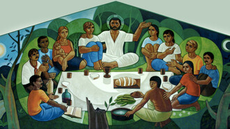 Mural que recrea «la última cena», desde la visión de la relación con Cristo y los desposeídos en America Latina