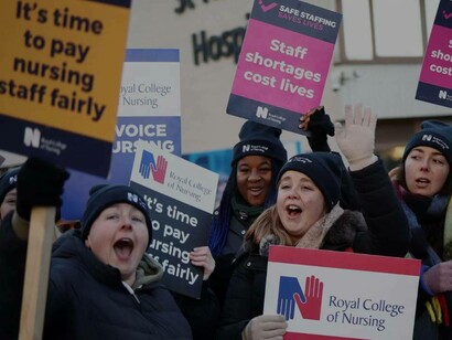 Nurses protesting their insufficient wages in London, UK