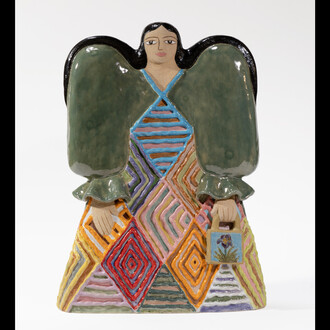 Maryam Yousif, Habibti in Sequence Dress, 2023, glazed stoneware, 21x15x5 1⁄2 inches. Courtesy of the artist and The Pit Gallery