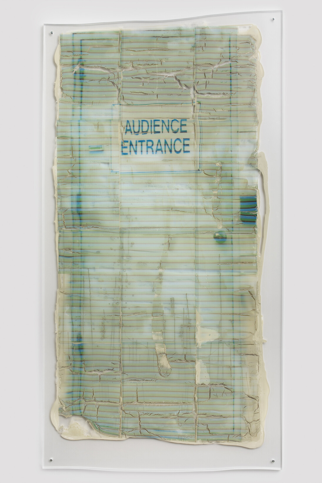 Sara Greenberger Rafferty, Untitled, 2014, acrylic polymer and inkjet prints on acetate on Plexiglas, and hardware, Irregular: 77 x 40 x 1/2 inches (195.6 x 101.6 x 1.3 cm)