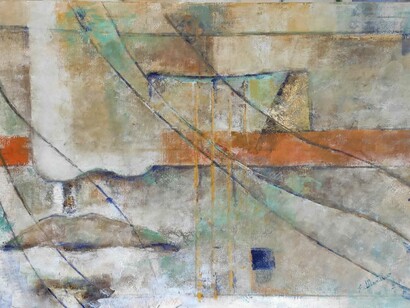 Il viaggio del vento dove esisti e non ci sei, olio su tela con inserti in foglia d’oro, 120x80 cm, 2018