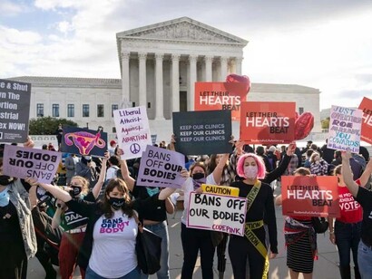 Anti-abortion demonstrators outside the U.S. Supreme Court on Nov. 01, 2021 in Washington, DC
