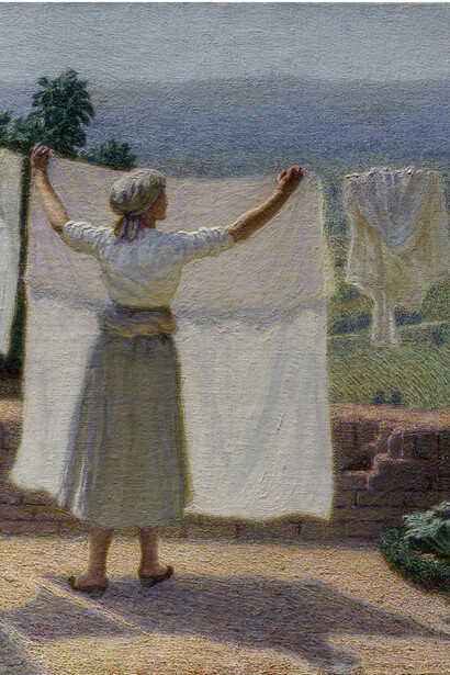 Angelo Morbelli, Distendendo panni al sole, dettaglio, olio su tela, 43,5 x 62 cm