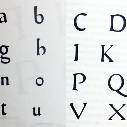 Subyaco Type, particolare dei caratteri maiuscolo e minuscolo