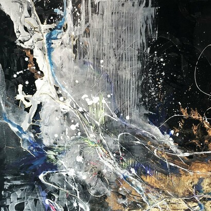 "Fenix", de la  serie "Sirius", 130 x 130 cms, técnica mixta sobre lienzo, Rebeca Segura, 2020