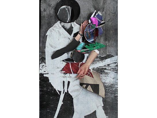 Sally Smart, Hand Puppet Abstact, HH (The Pedagogical Puppet) 2013, Silkscreen on fabric with collage elements, 122 x 62 cm 