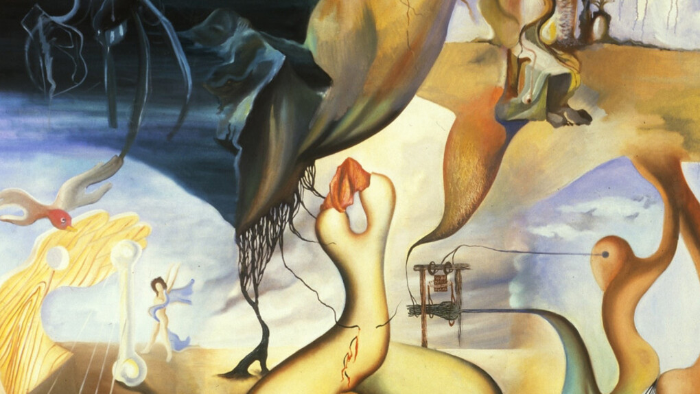 Fernando Azevedo (1923-2002), António Domingues (1921-2004), António Pedro (1909-1966), João Moniz Pereira (1920-1989), Marcelino Vespeira (1925-2002) «Cadavre exquis» [Cadáver Esquisito], 1948. Óleo sobre tela. 150 × 180 cm. Coleção Moderna