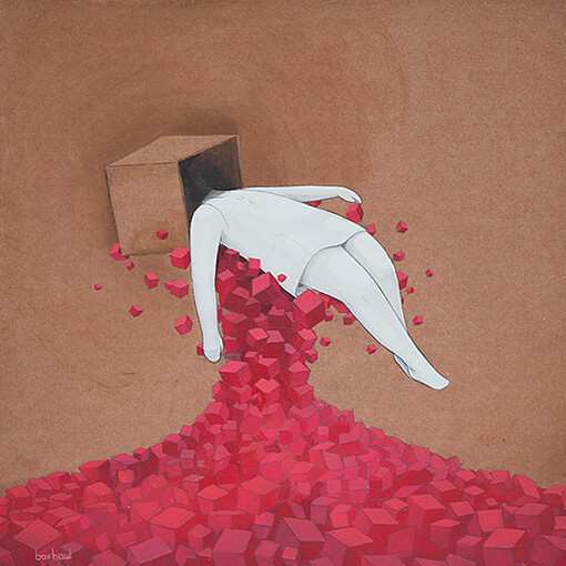 Boxhead, Love Is #4, Acrylic on Cardboard, Artists own frame, 30.5 x 30.5cm