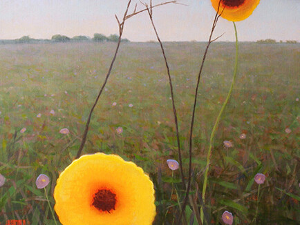 John Beerman, Two Yellow Flowers, 2011, oil on linen, 18 x 24 inches, Courtesy Tibor de Nagy Gallery, NY