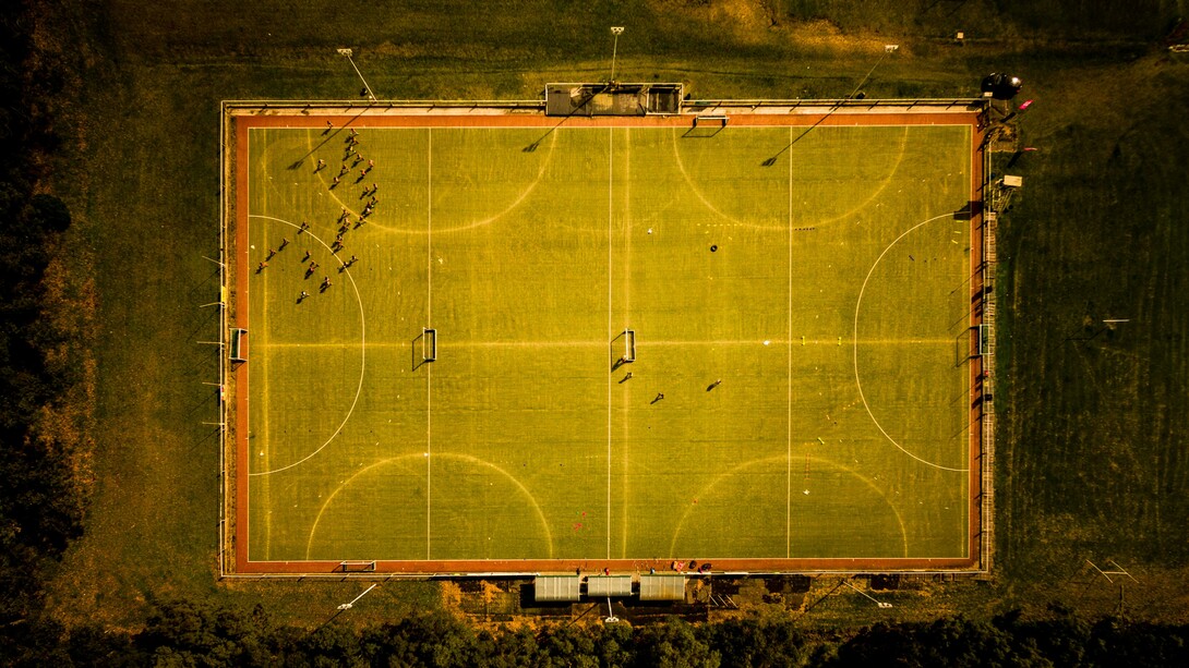 Drone photograph capturing a soccer pitch in Argentina