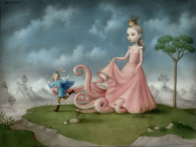 Nicoletta Ceccoli, Dangerous Liaisons, Acrylic on paper / 17.7 x 13″