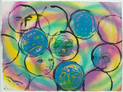 Lucy Stein, Rice Cake 1, 2014, spray paint, acrylic & ink on paper, 11 1/4 x 15 in/28.5 x 38 cm