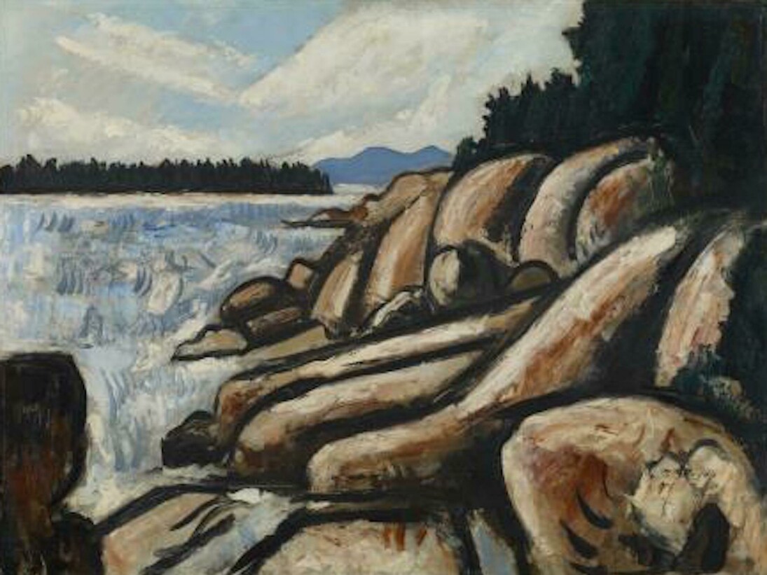 Marsden Hartley (American, 1877-1943), City Point, Vinalhaven, 1937–38, Oil on commercially prepared, paperboard (academy board), 181/4 x 243/8 in. (46.4 x 61.9 cm). Colby College Museum of Art, Waterville, Gift of the Alex Katz Foundation 

