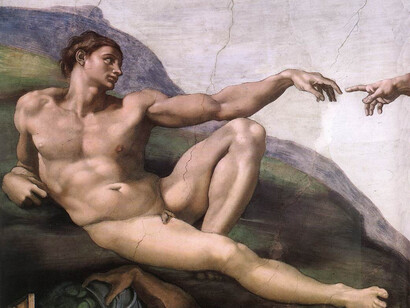Dettaglio La creazione di Adamo, Michelangelo, Cappella Sistina, Roma.