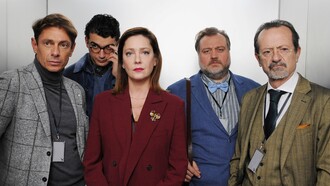 Il cast del film "Sotto a chi tocca", diretto da Giorgio Pasotti. Con Stefano Fresi, Giacomo Giorgio, Giovanna Mezzogiorno, Rocco Papaleo, Giorgio Pasotti