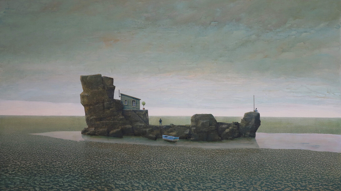 Philippe Charles Jacquet, "Les reclus", Oil on board, 29 x 47¼ (73.5 x 120cm)