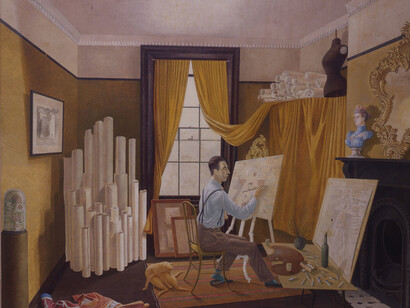 Eric Ravilious, Edward Bawden Working in His Studio, 1930, Tempera on board, Royal College of Art Collection