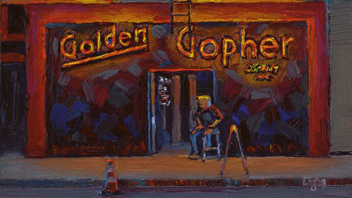 Raymond Logan, Golden Gopher at night (detail), 2024. Courtesy of Billis/Williams Gallery