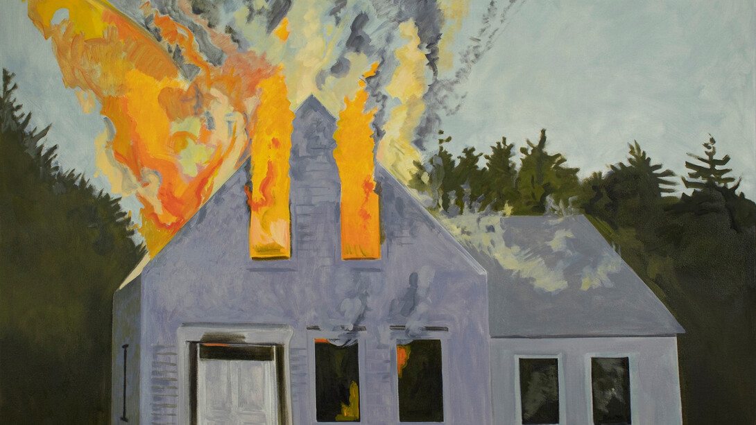 Lois Dodd, Burning house, lavender (detail), 2007. Courtesy of Alexandre Gallery 
