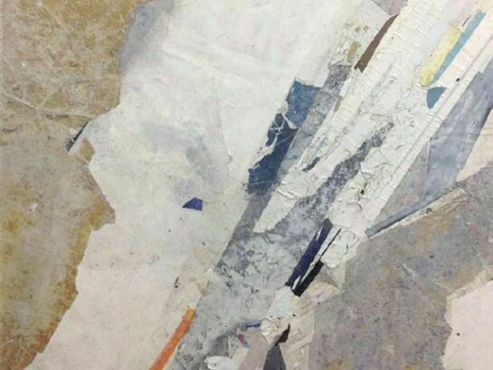 Ryan Wallace, Redactor II, 2013, enamel, acrylic, crystalina, glass powder, pigment, cold wax, glass film, tape, and vinyl on canvas, 72 x 60 inches