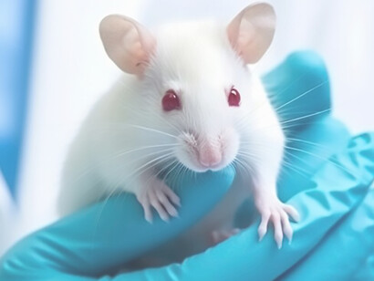 A scientist conducts a close-up examination of a rat held in hand, highlighting the meticulous approach to research and the importance of hands-on experimentation in scientific studies