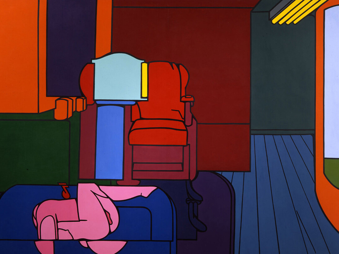 Valerio Adami, Bed Room Scene, 1969.
Acrylique sur toile, 243 x 365 cm.
Photo Claude Germain, Archives Fondation Maeght.
© Adagp Paris 2016.