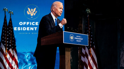 President-elect Joseph R. Biden Jr.,  speaks after the Electoral College formally casts its votes for him to replace President Trump