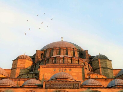 The Süleymaniye Mosque in Istanbul Turkey at sunset
