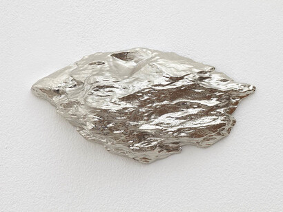 Alice Channer, Zero-G (details), 2014, Cast and nickel plated aluminium, Cast pigmented polyurethane resin, Cast plaster, Dimensions variable, 6 parts, FXP Photography, London, Courtesy of The Approach, London