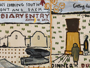 Rose Wylie, Dinner outside, 2024. Avec l’aimable autorisation du Zentrum Paul Klee