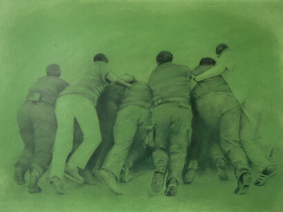Fabien Granet, Druck, 2015, Fusain et pastel sur papier, 56 x 76 cm, Courtesy DRM Galerie