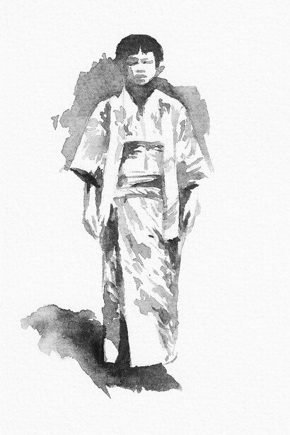 Iwona Flaszczyñska dibujo que recuerda el monumento a Sadako Sasaki, en el Parque de la Paz de Hiroshima