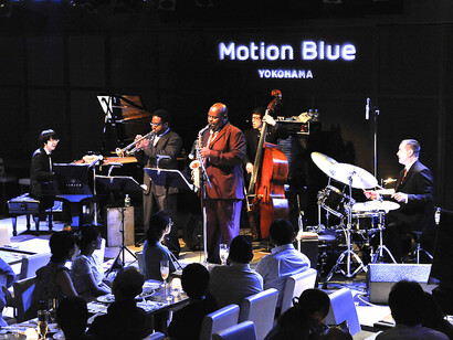Kengo Nakamura with Marcus Printup (tp), Wess  Anderson (as), Andrew Dickeson (ds) and Taikou Kikuchi (kb) at Motion Blue Yokohama © Masanori Doi