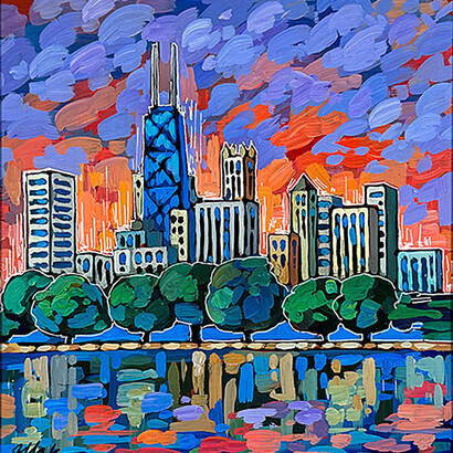 Anastasia Mak, Chicago Summer (detail), 2023. Acrylic on panel, 10" x 10" (framed). Courtesy of the artist and Jackson Junge Gallery