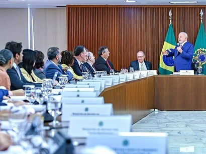 Presidente Lula faz primeira reunião ministerial no Palácio do Planalto; Brasília, Brasil