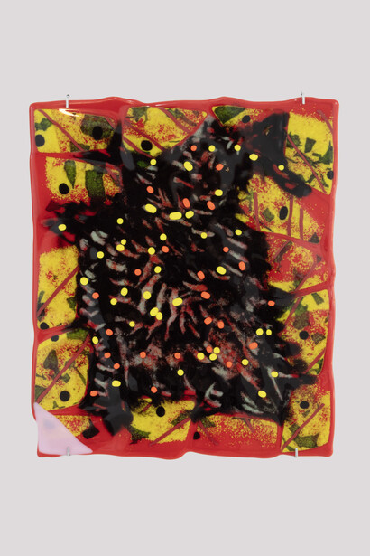 Joanne Greenbaum, Untitled, 2023. Kiln-formed glass, 20 x 18 inches (50.8 x 45.7 cm). Courtesy of Halsey McKay Gallery