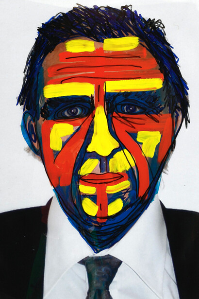 Jimmie Durham, painted self-portrait, 2007, Mixed Media: C-Print, paint
83,5 x 61 cm, framed. Courtesy of Christine König Galerie. Photo by Philipp Friedrich