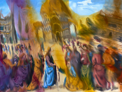 Jorge R. Pombo, Variazione di ‘La consegna delle chiavi’ di Perugino, 2025. Courtesy of Fabbrica del Vapore