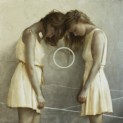 Brad Kunkle, Eclipse, oil and silver leaf on wood, 16 x 16 inches