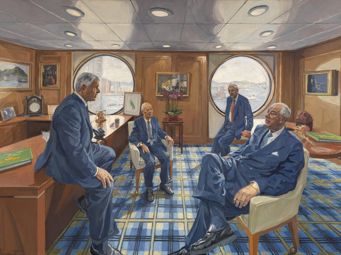 John Wonnacott, Taipans on the 48TH Floor, 2013, Oil on canvas, 42 x 60 in (107 x 153 cm)