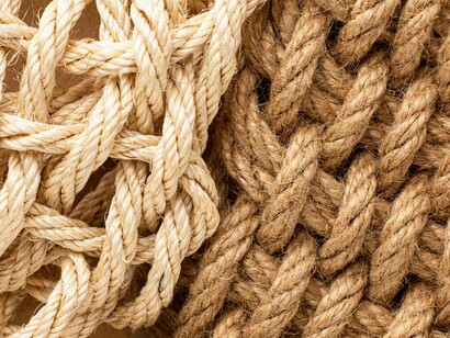 Primo piano che accosta due diverse sezioni di corde intrecciate: "Complesso ... deriva da cum plexum, “con nodi”, intrecciato..."