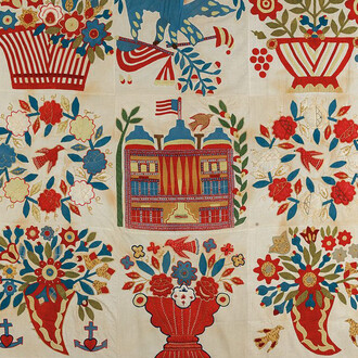 Unknown artist, Baltimore-style album quilt (detail), 1845-1850. Courtesy of Crystal Bridges Museum