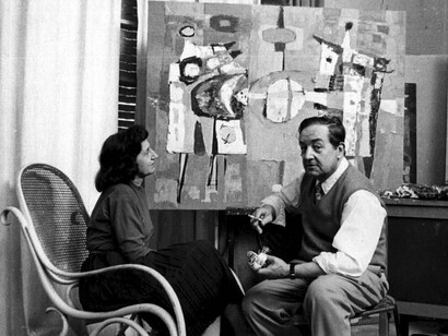 Artist Raquel Forner and sculptor Alfredo Bigatti in the early 1960s in their studio, San Telmo, Buenos Aires, Argentina