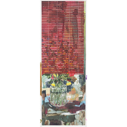 Hernan Bas, “Private Bouquet (clear/red)”, 2015, Acrylique, sérigraphie, crayons de couleurs, craie et pastel gras sur papier, 182,9 x 64,8 cm / 72 x 25 1/2 inches, Photo: R. H. Hensleigh, Courtesy Galerie Perrotin